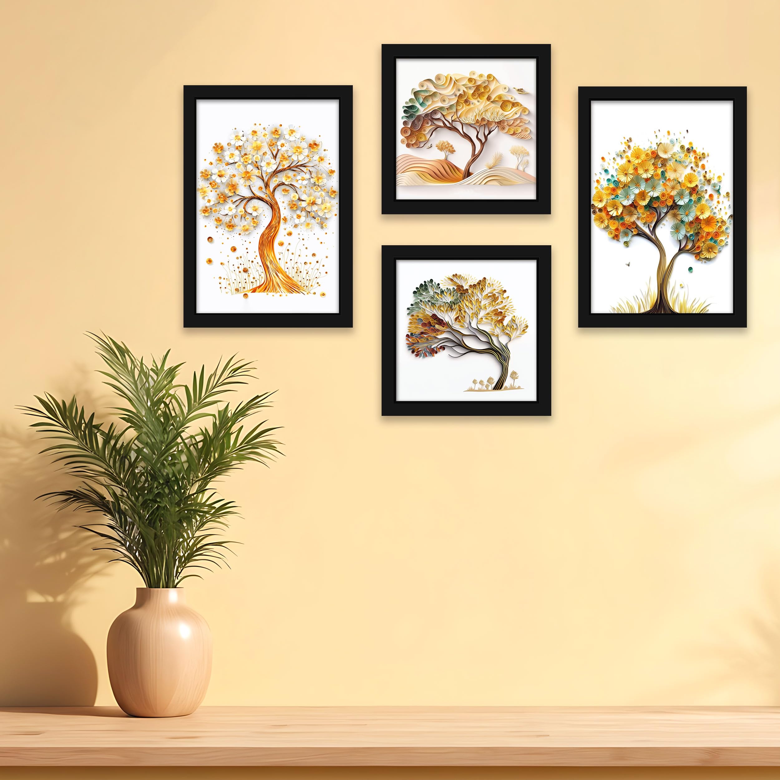 Indianara Abstract Tree Framed Gallery Wall Art, Set Of 4 For Living Room | Wall Decor | Bedroom | Office | Hotel(10805)